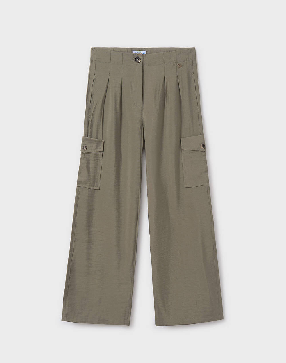 Mayoral Long Wide Cargo Pants Kids Girl Clothes Trousers Khaki Viscose,Synthetic 06536 014 Female Trousers Khaki