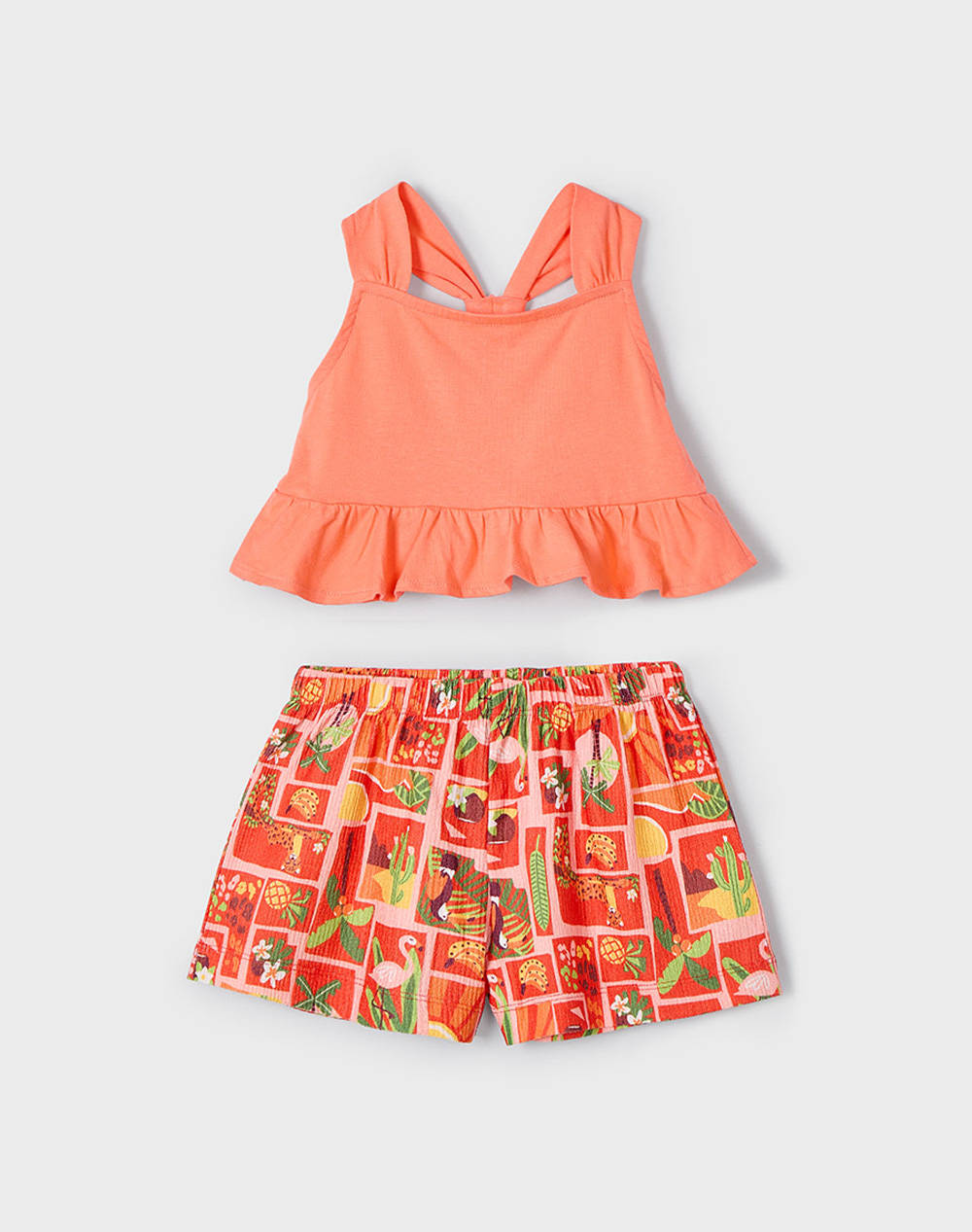 Mayoral Mako Crepe Shorts Set Kids Girl Clothes Sets Orange Cotton 03215 070 Female Sets