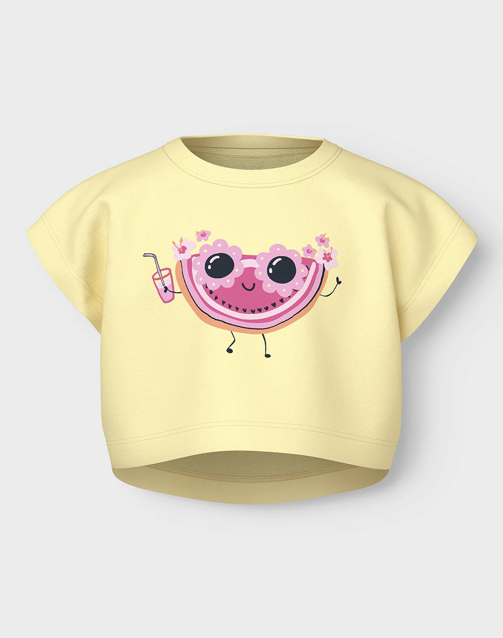 Name It Nmfvilma Capsl Crop Top Kids Girl Clothes Shirts Yellow Cotton 13228148 Pastel Yellowwatermelon Female Shirts