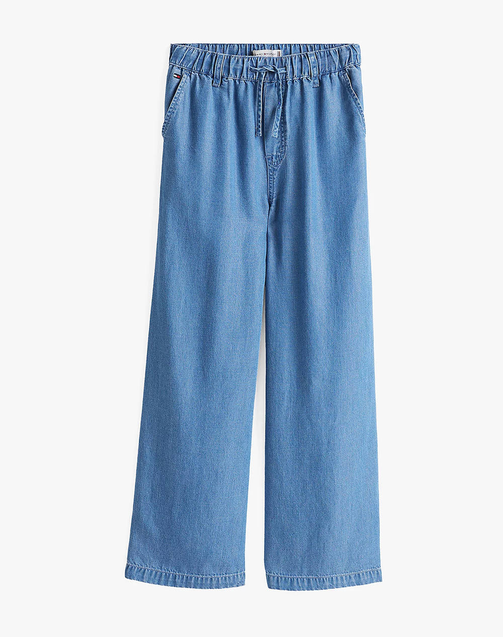 Tommy Hilfiger Chambray Wide Leg Pant Kids Girl Clothes Trousers Denimblue Synthetic Kg0Kg08573 8Y 16Y 1A4 Female Trousers Blue