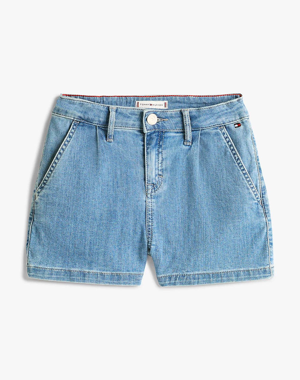 Tommy Hilfiger Wide Short Pleats Kids Girl Clothes Shorts/Bermudas Denimlightblue Cotton,Elastic Kg0Kg08451 8Y 16Y 1Aa Female Shorts/Bermudas Blue