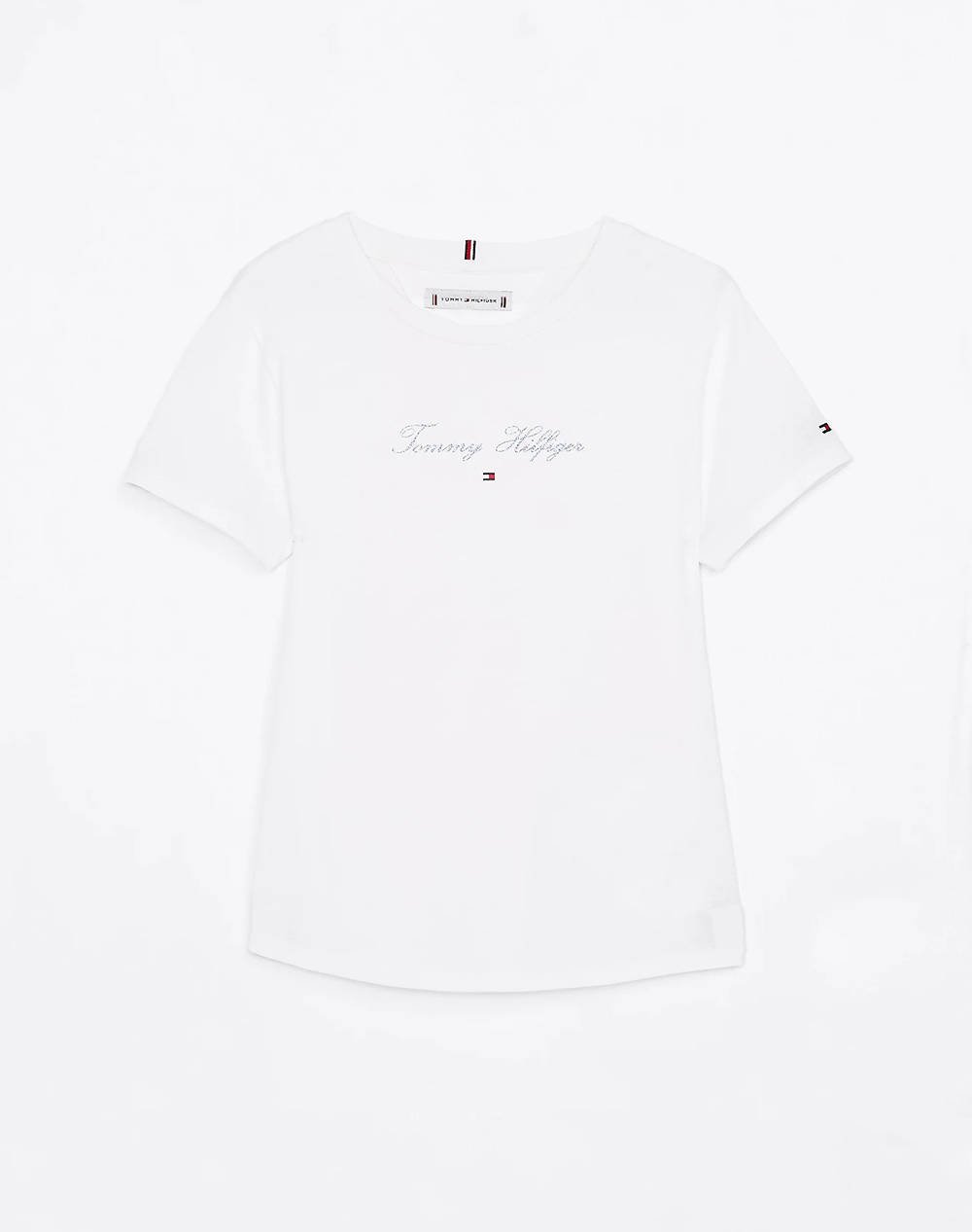 Tommy Hilfiger Tommy Script Slim Tee Ss Kids Girl Clothes Shirts White Cotton,Synthetic Kg0Kg08298 1Y 7Y Ybr Female Shirts