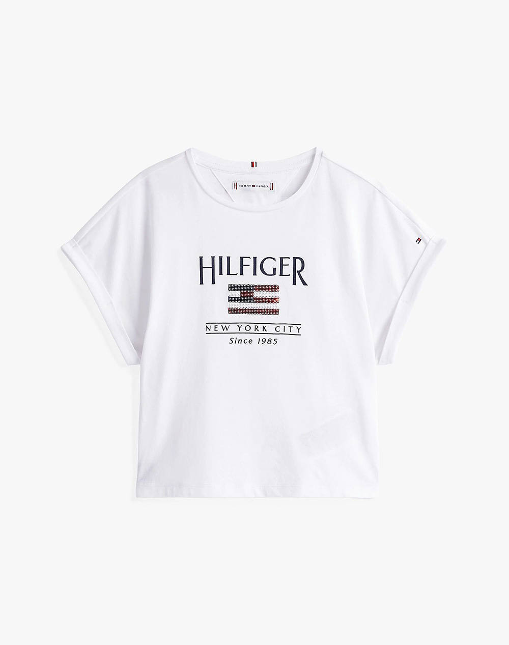 Tommy Hilfiger Hilfiger Sequins Flag Tee Ss Kids Girl Clothes Shirts White Cotton Kg0Kg08525 2Y 7Y Ybr Female Shirts