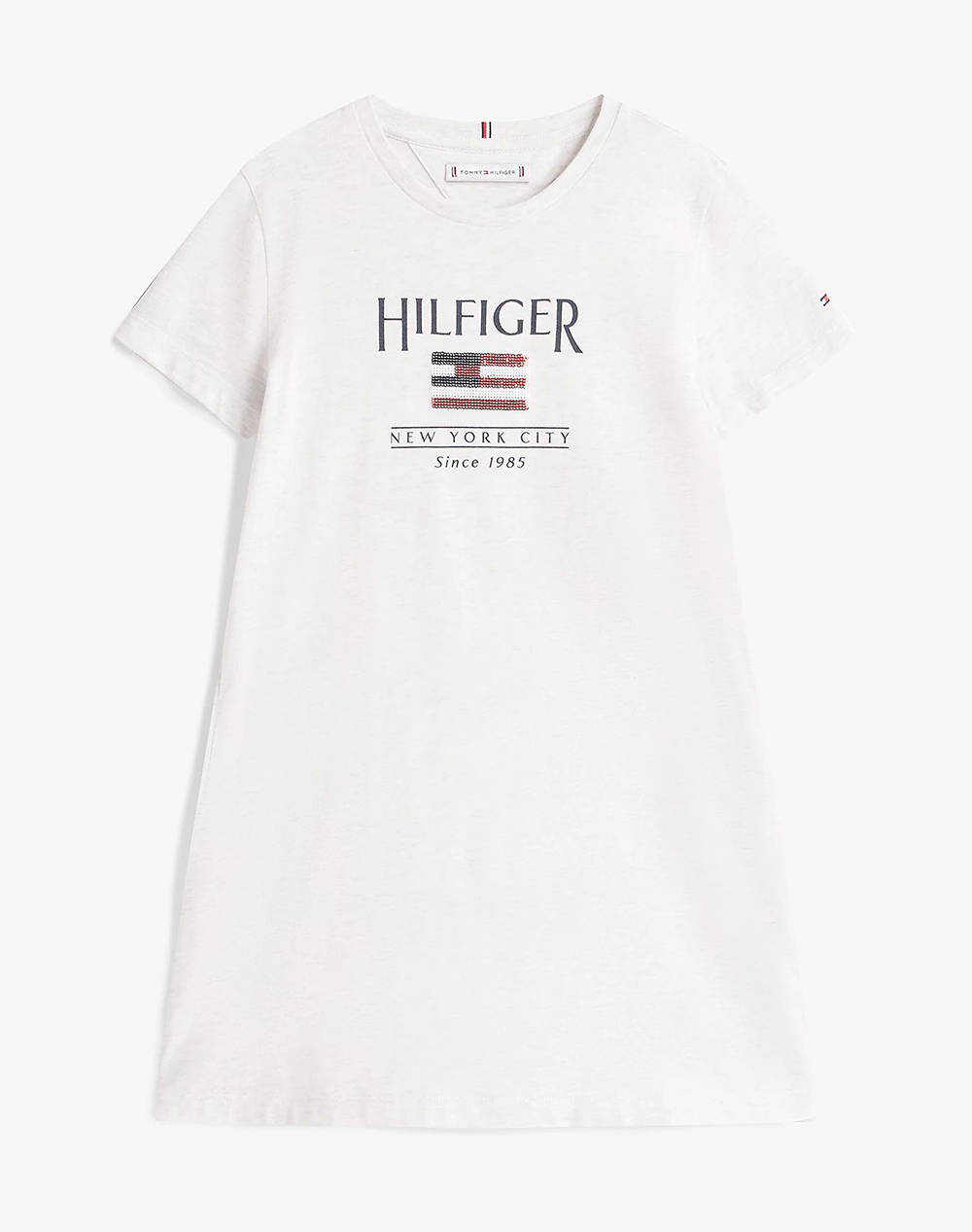Tommy Hilfiger Hilfiger Sequins Flag Tee Dress Kids Girl Clothes Dresses White Cotton Kg0Kg08563 8Y 16Y Pmt Female Dresses