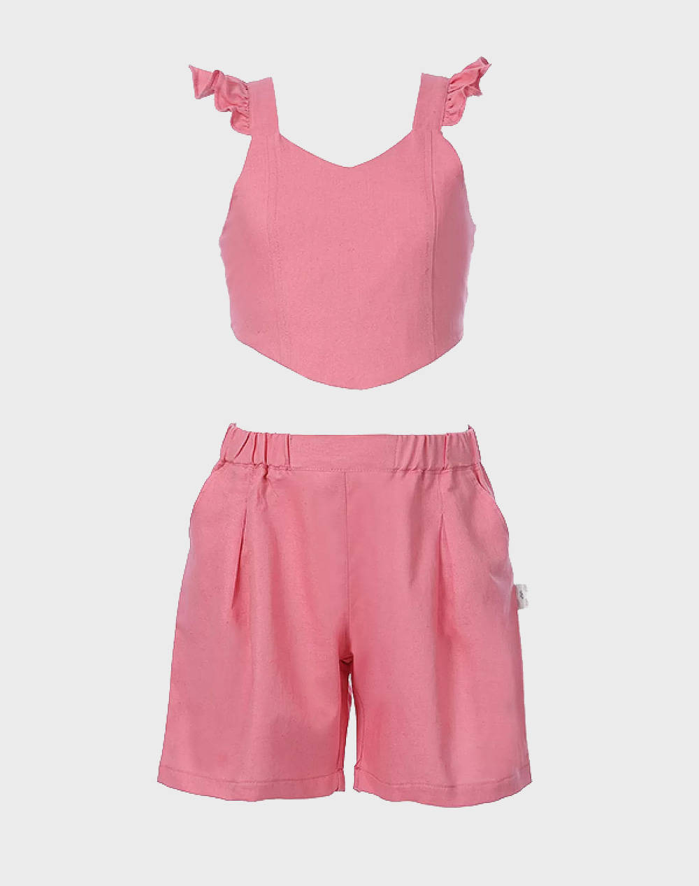 Matou Crop Top And Shorts Set Kids Girl Kids Girl Clothes Sets Pink Cotton,Linen 2S25 Mf3150 Rosy Female Sets