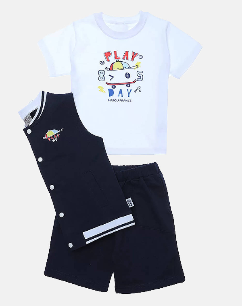 Matou Bermuda Shorts Set Kids Boy Kids Boy Clothes Sets Darkblue Cotton 1Gs25 Mfa4010 Blue Male Sets Blue