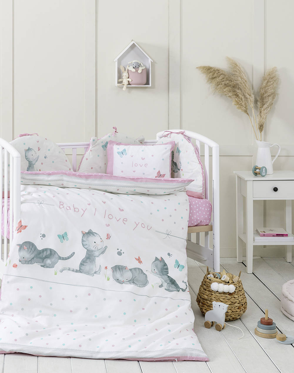 Nima Crib Sheet Set With Elastication Baby Love (Dimensions: 70X140+15 & 120X170 & 30X40Cm.) Home Bedroom Baby Items One Color Cotton N34834 Baby