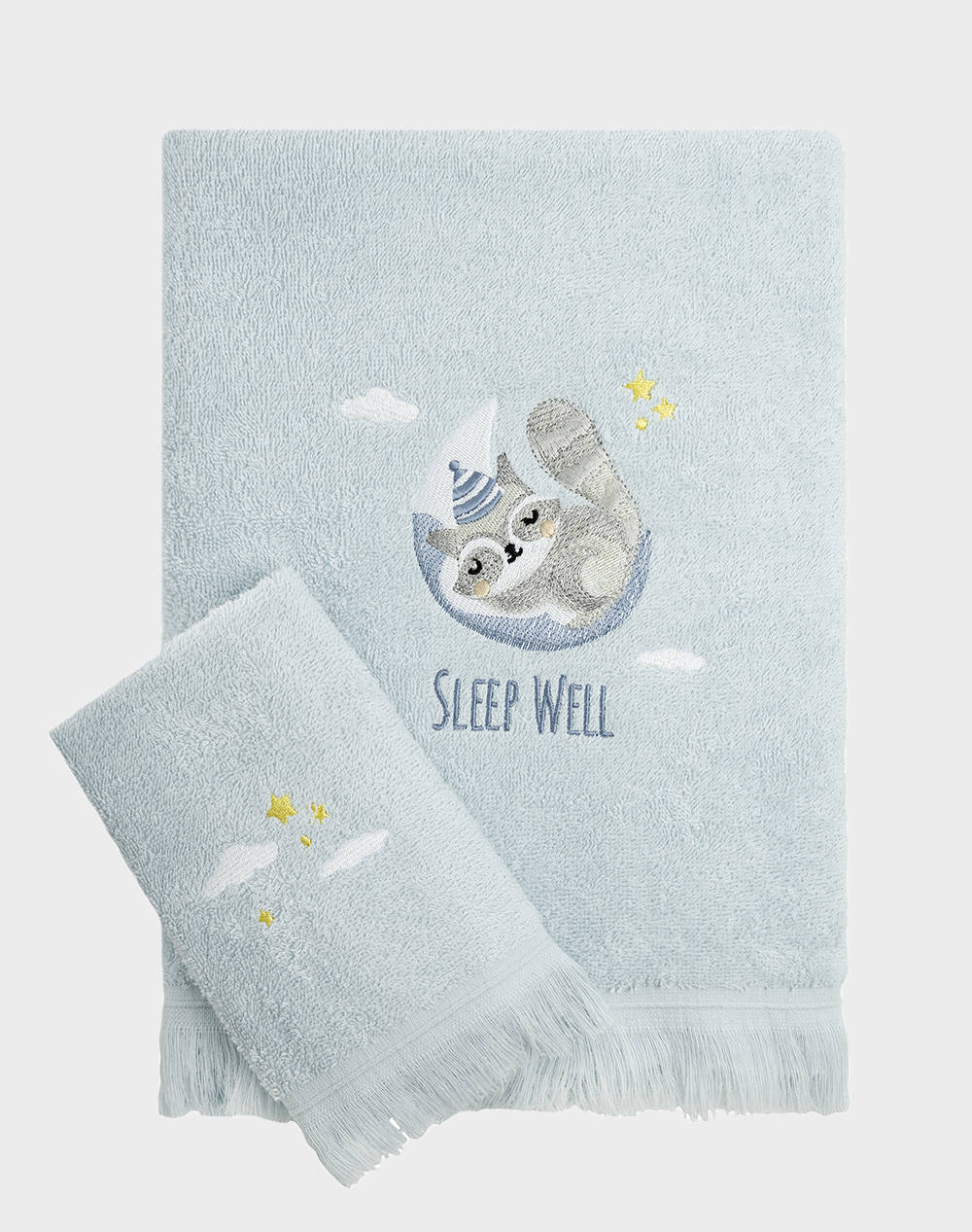 Nima Towel Set Sleepy Racoon (Size: 30X50 & 70X140) Kids Accessories Beach Towels One Color Cotton N34988 Beach Towels