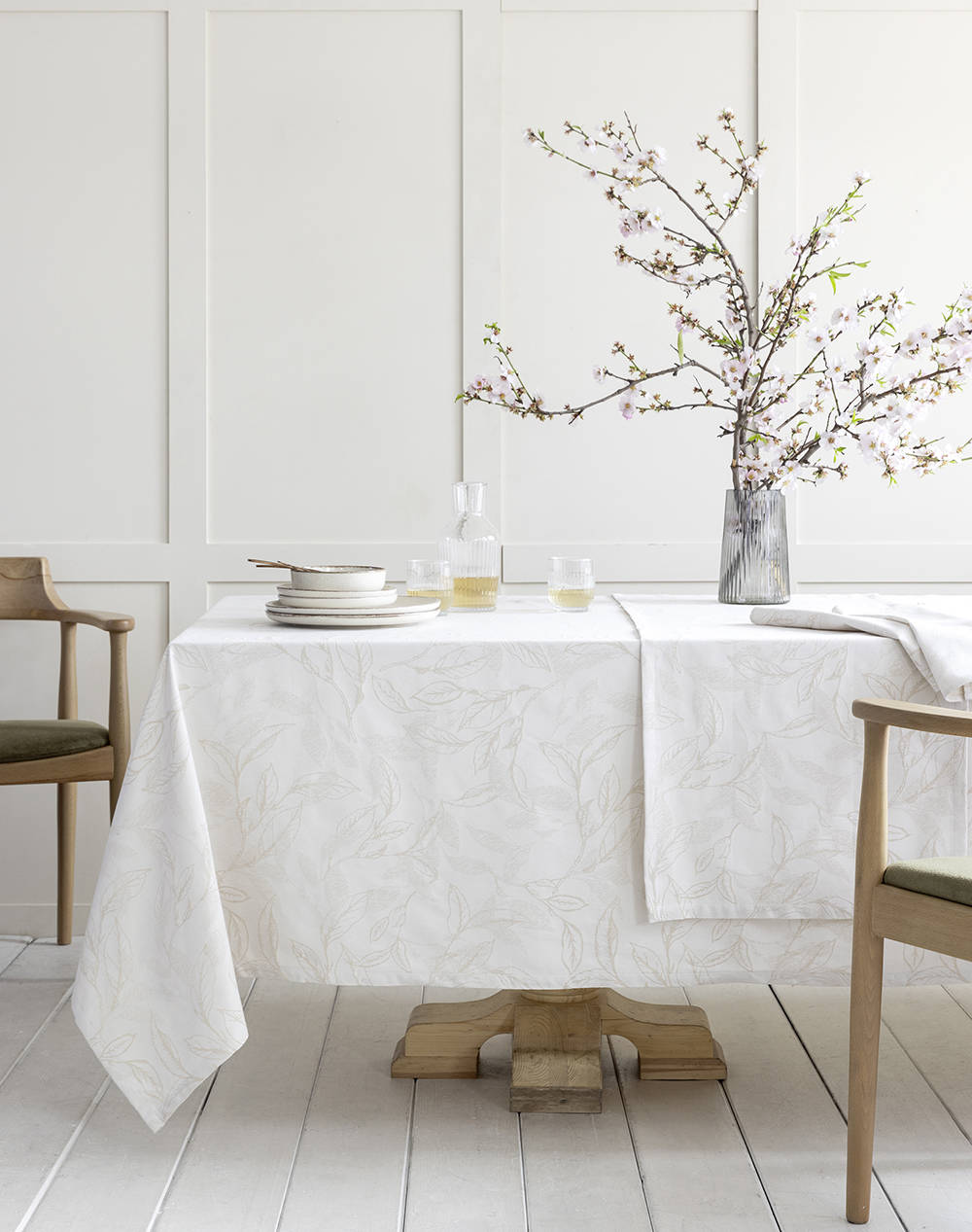 Nima Tablecloth Florelia Beige (Dimensions: 160 X 265Cm.) Home Kitchen Tablecloths One Color Cotton,Viscose,Linen,Synthetic N35234 Tablecloths