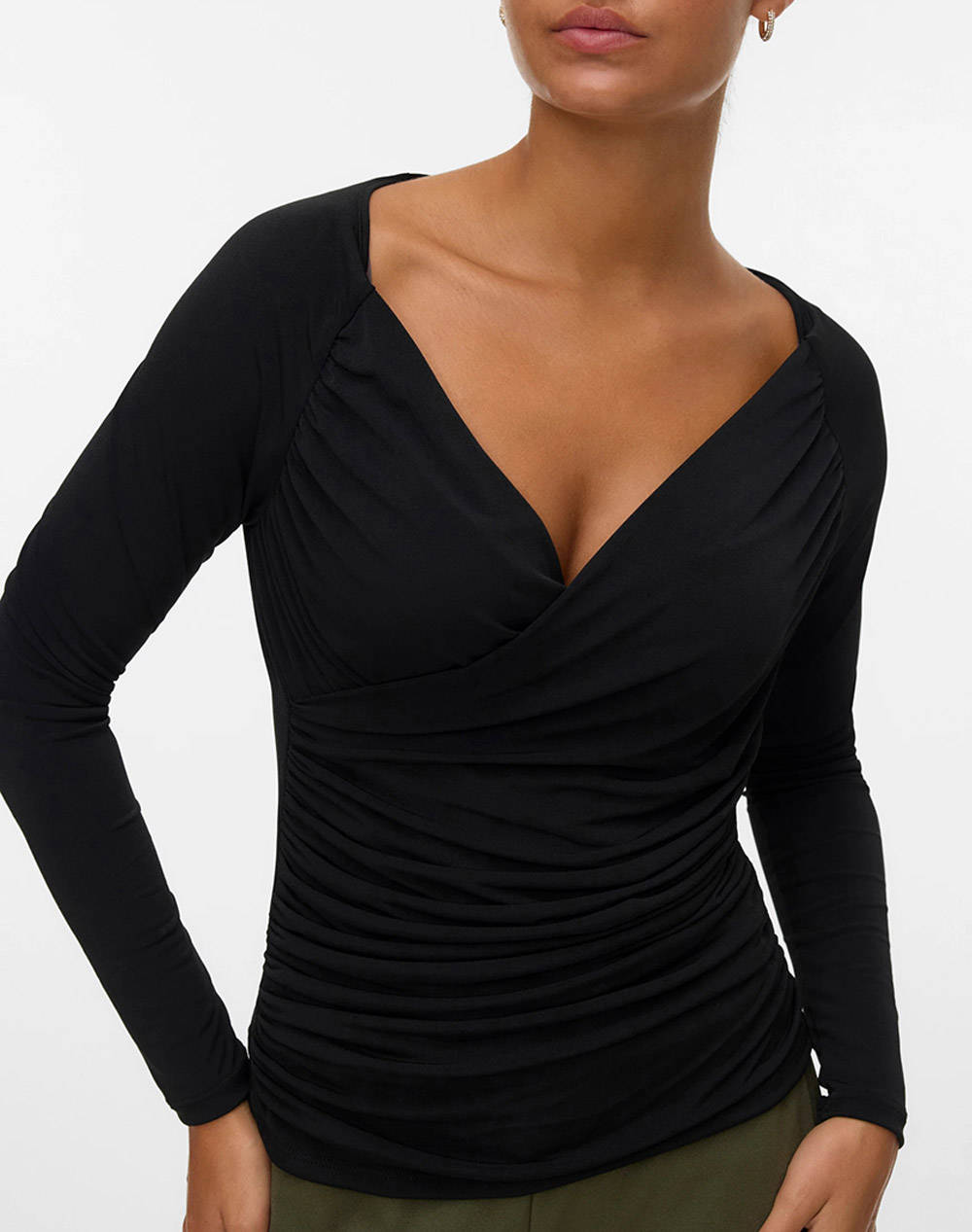 Aware By Vero Moda Awsophia Ls V Neck Wrap Top Women Clothes Tops Tops/Bodies Black Cotton,Elastic,Synthetic 10331046 Black Female Tops/Bodies Black