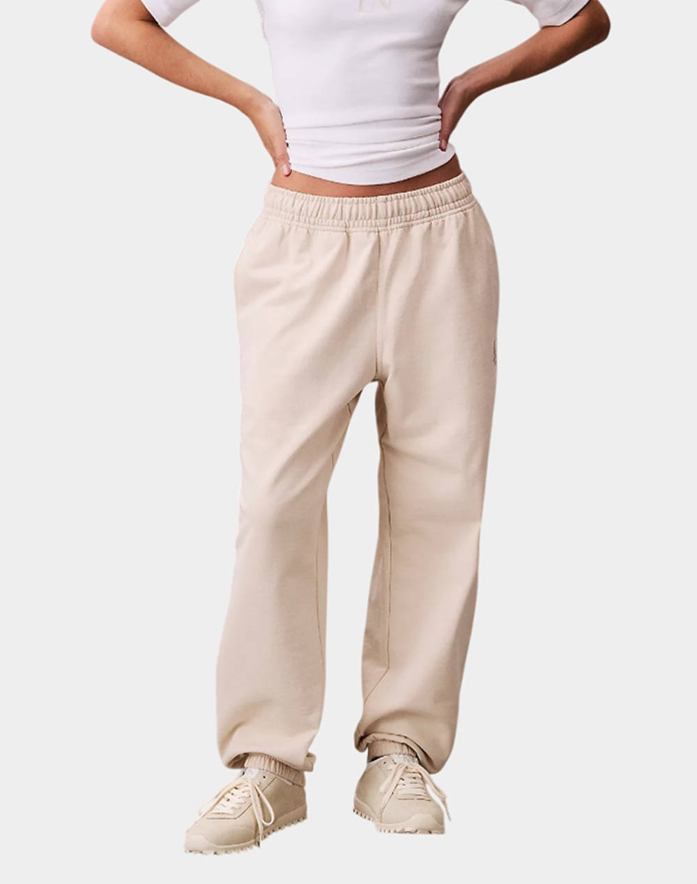 Calvin Klein Jeans Monologo French Terry Jogger Women Clothes Trousers Sweat Pants Cream Cotton,Synthetic Lv047B235G Acg Female Sweat Pants