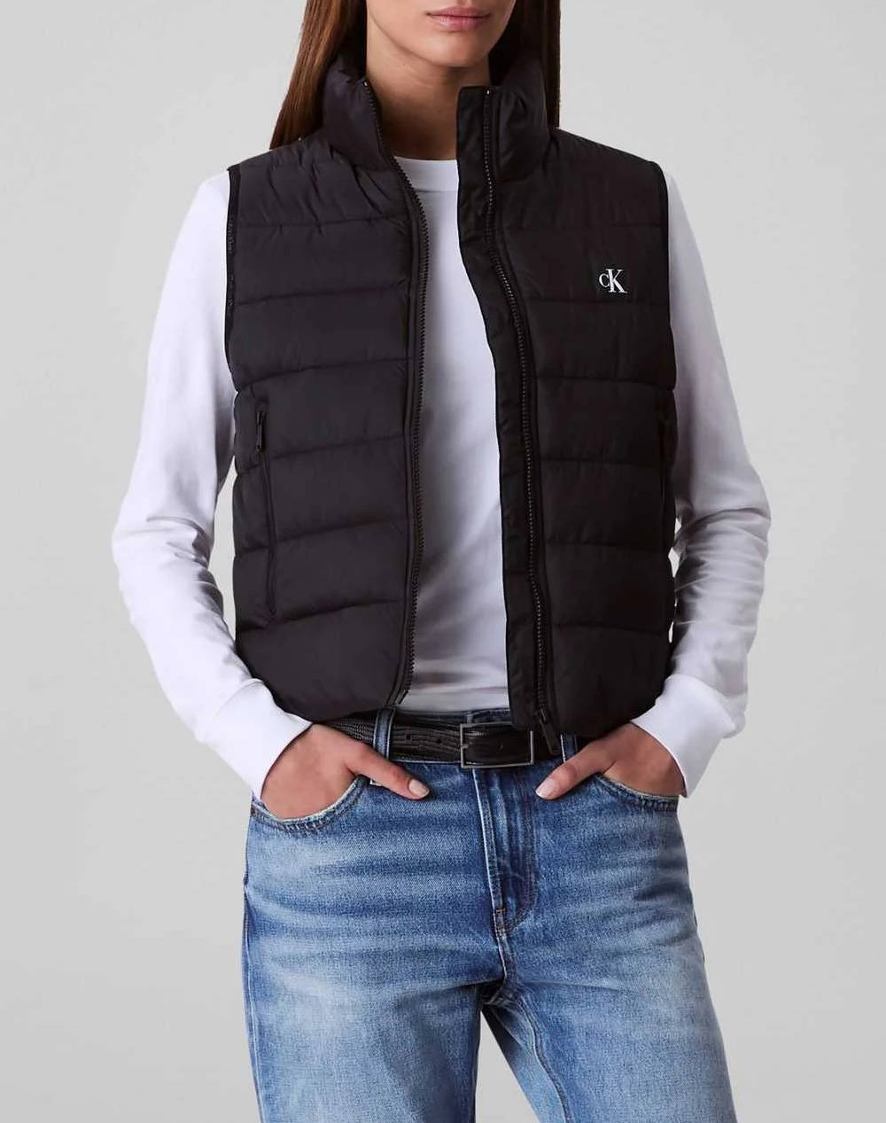 Calvin Klein Jeans Lghtwght Qltd Vst Pc Women Clothes Outerwear Outerwear Vest Jackets Black Synthetic Lv047C511G Ub1 Female Vest Jackets Black