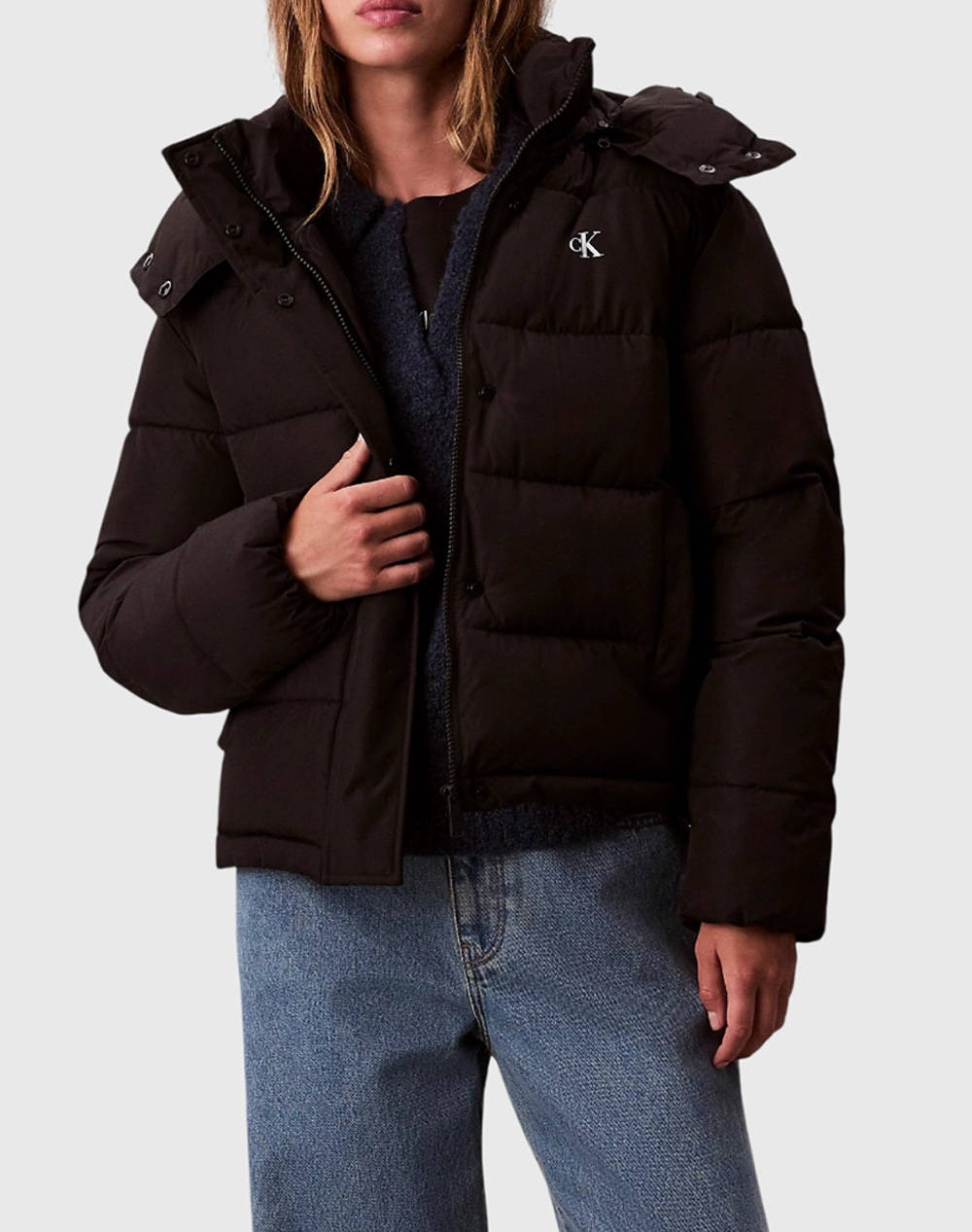Calvin Klein Matte Monologo Mw Short Puffer Women Clothes Outerwear Outerwear Jackets Black Synthetic Lv047D513G Ub1 Female Jackets Black