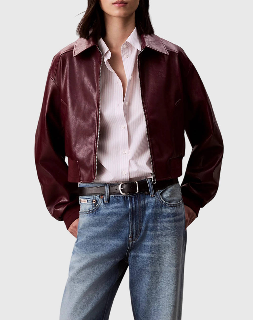 Calvin Klein Jeans A Crppd Crnkl Fx Lth Women Clothes Outerwear Outerwear Jackets Bordeux Imitation Leather,Synthetic Lv047C518G Vlp Female Jackets