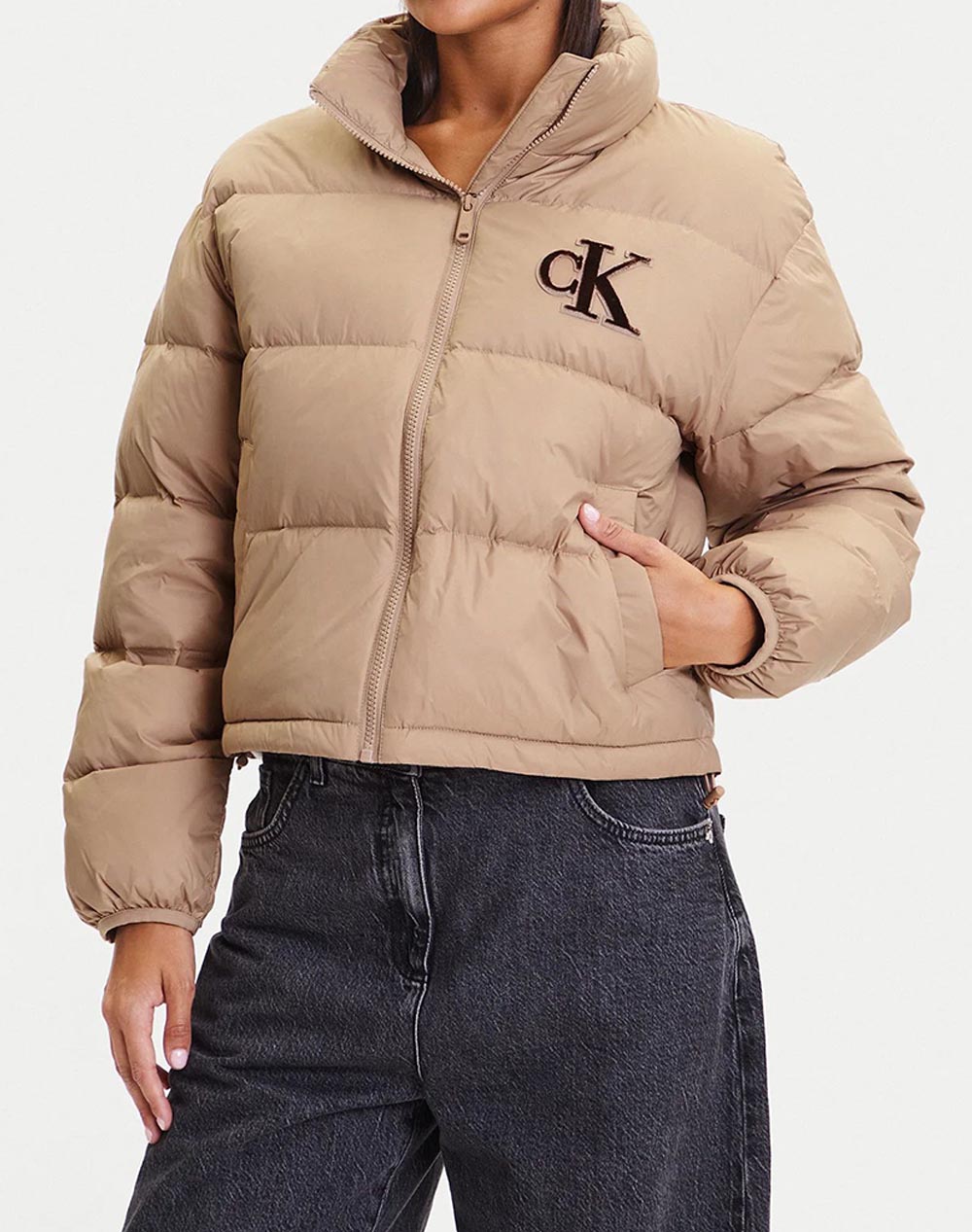 Calvin Klein Jeans Graphic Logo Puffer Jacket Women Clothes Outerwear Outerwear Jackets Sandybrown Synthetic Lv047D503G Pai Female Jackets Brown