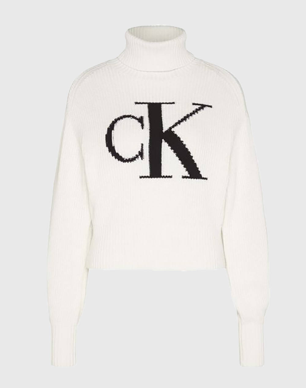 Calvin Klein Jeans Blown Up Ck Loose Sweater Contra Women Clothes Tops Knits Ivory Cotton Lv047D349G 101 Female Knits