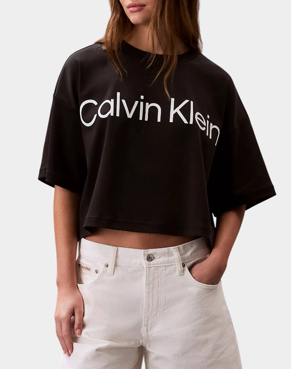 Calvin Klein Jeans A Ss Boxy Logo Graphic Tee Women Clothes Tops T Shirts Black Cotton Lv044C903G Ub1 Female T-Shirts Black