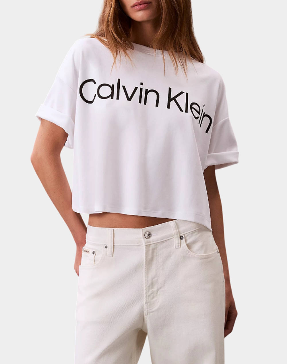 Calvin Klein Jeans A Ss Boxy Logo Graphic Tee Women Clothes Tops T Shirts White Cotton Lv044C903G Yaa Female T-Shirts
