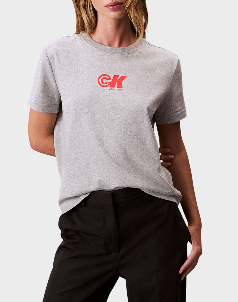Calvin Klein Ss Archv Lg Jrsy Cls Women Clothes Tops T Shirts Lightgray Cotton Lv047C839G P77 Female T-Shirts