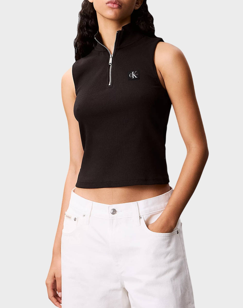 Calvin Klein A Woven Label Sl Qz Top Women Clothes Tops Tops/Bodies Black Cotton,Elastic Lv047C909G Ub1 Female Tops/Bodies Black