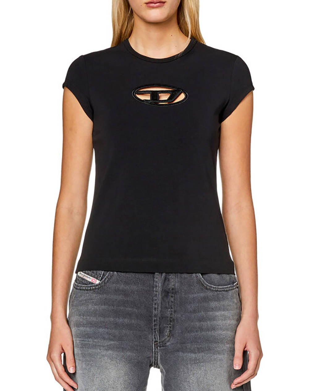 Diesel T Angie T Shirt Women Clothes Tops T Shirts Black Cotton,Vinyl,Elastic A062680Afaa 9Xxa Female T-Shirts Black