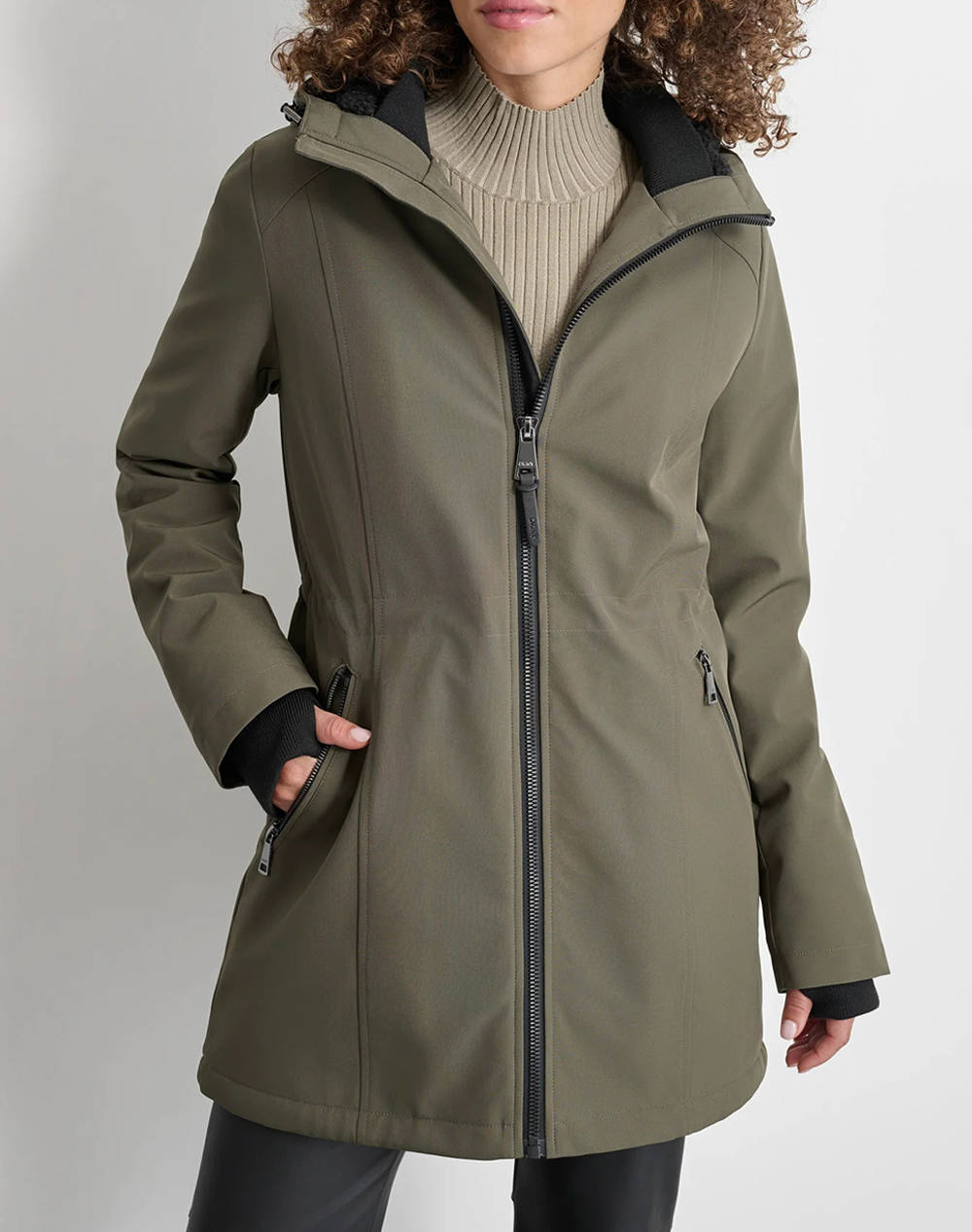 Dkny Dlemp786 Hooded Jacket Dkny Women Clothes Outerwear Outerwear Jackets Darkolivegreen Synthetic Dlemp786 00X1 Female Jackets Green