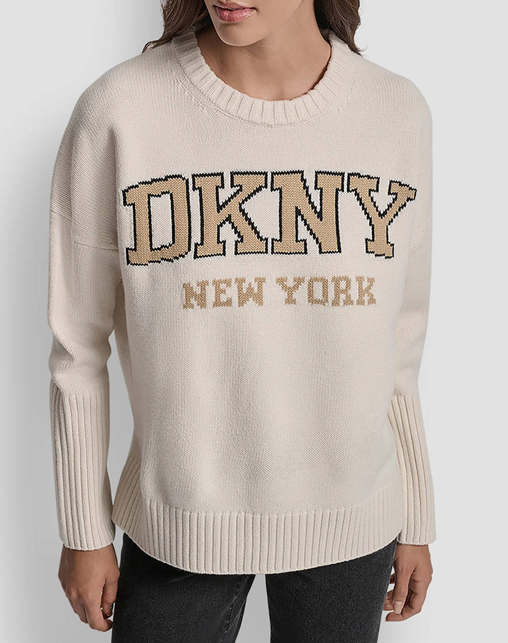 Dkny Dj4R0362 Logo Long Sleeve Sweater Dkny Women Clothes Tops Knits Biege Synthetic Dj4R0362 E20M Female Knits Biege