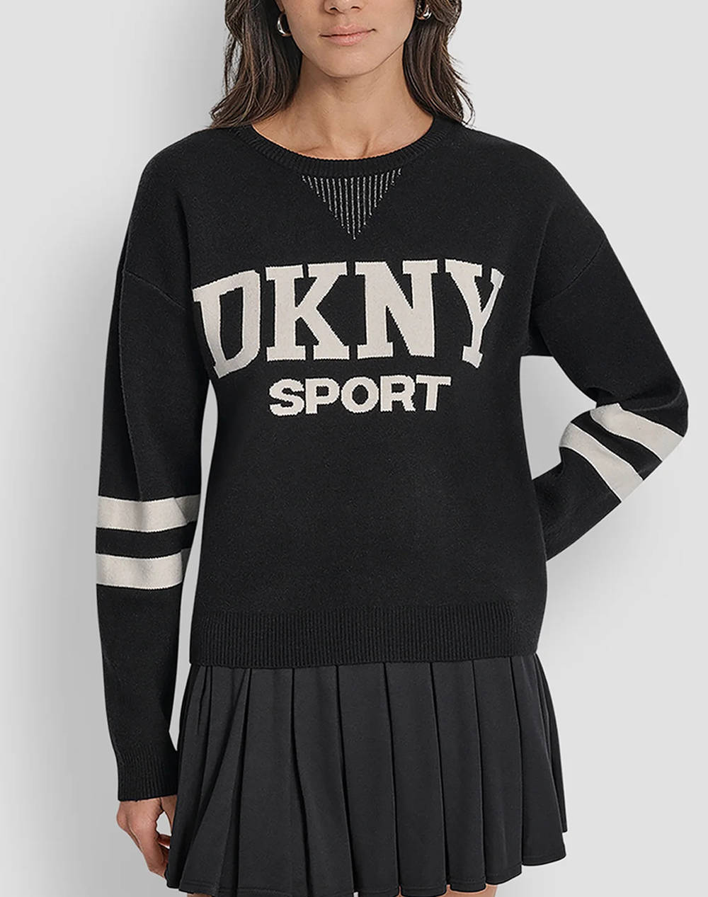 Dkny Dp5R0749 Logo Long Sleeve Sweater Dkny Women Clothes Tops Knits Black Elastic,Synthetic Dp5R0749 71E2 Female Knits Black