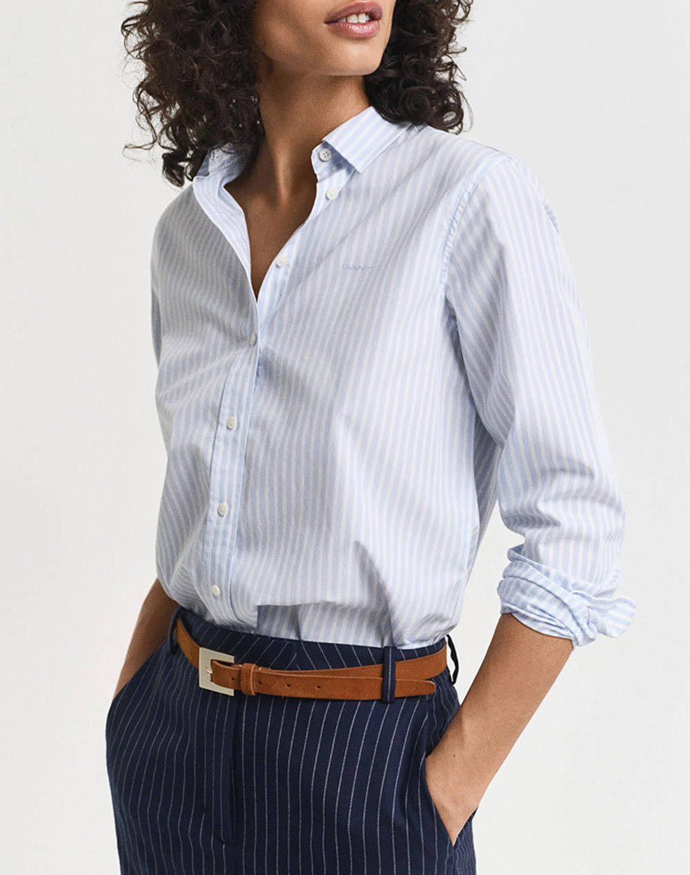 Gant Ls Reg Poplin Striped Shirt Women Clothes Shirts Lightblue Cotton 3Gw4300214 455 Female Shirts Blue
