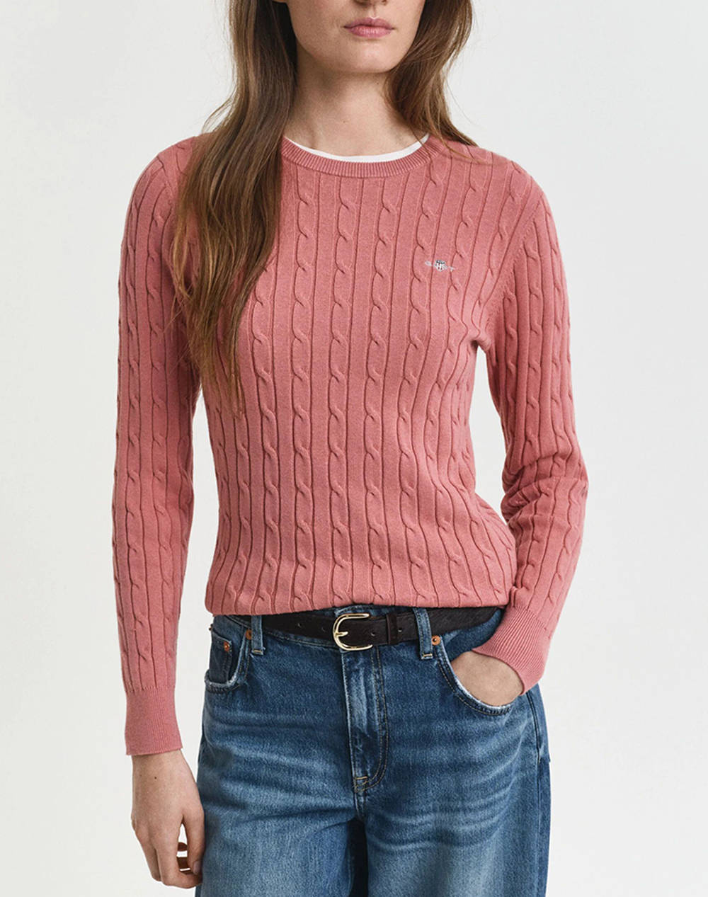 Gant Ls Stretch Cotton Cable C Neck Sweater Women Clothes Tops Knits Darkpink Cotton,Elastic,Synthetic 3Gw4800100 654 Female Knits