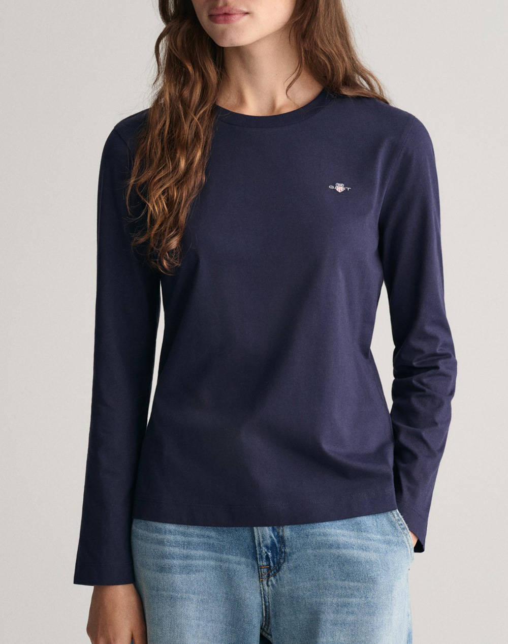 Gant Reg Shield Ls T Shirt Women Clothes Tops T Shirts Darkblue Cotton 3Gw4200748 433 Female T-Shirts Blue
