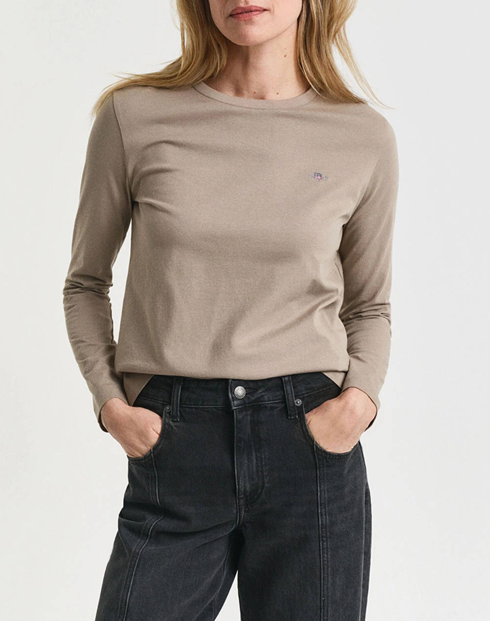 Gant Reg Shield Ls T Shirt Women Clothes Tops T Shirts Gray Cotton 3Gw4200748 259 Female T-Shirts