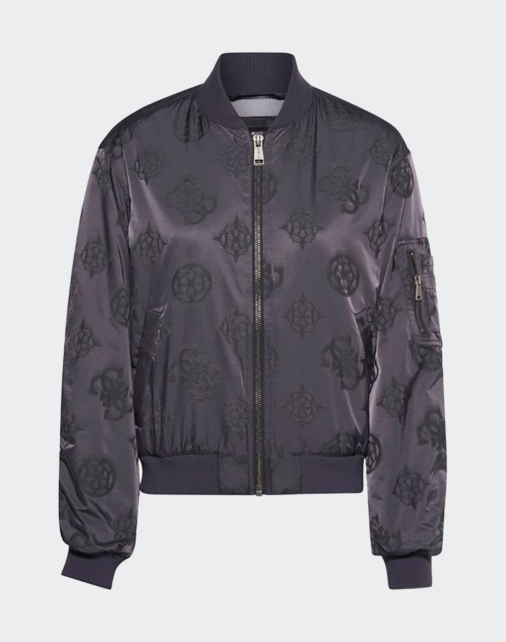 Guess Philomene Logo Bomber Jacket Women Women Clothes Outerwear Outerwear Jackets Jetblack Synthetic W5Yl08Whdk2 Jtmu Female Jackets Black