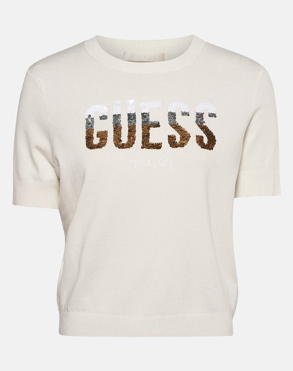 Guess Ss Cn Layla Boxy Logo Swtr Knit Women Women Clothes Tops Knits Cream Viscose,Elastic,Synthetic W5Yr25Z2Nq2 G012 Female Knits