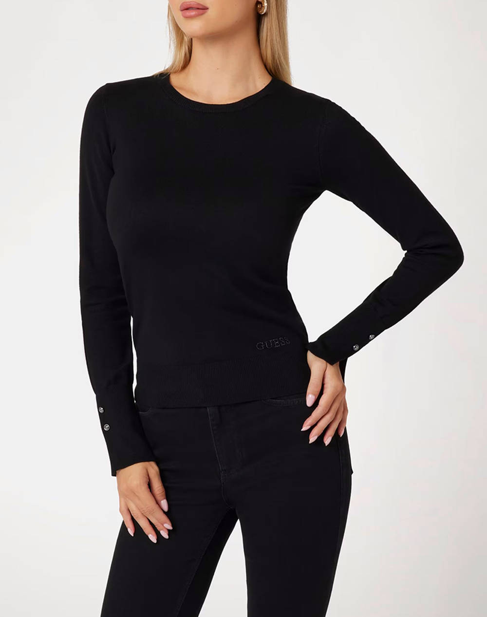 Guess Elinor Rn Ls Swtr Knit Women Women Clothes Tops Knits Black Viscose,Synthetic W2Yr30Z2V62 Jblk Female Knits Black