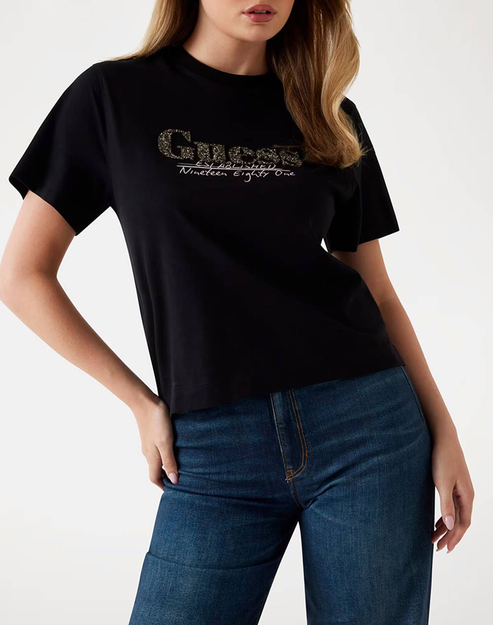 Guess Cn Sl Guess Tour Dates Tee Women''S T Shirt Women Clothes Tops T Shirts Black Cotton W5Yi07I3Z14 Jblk Female T-Shirts Black