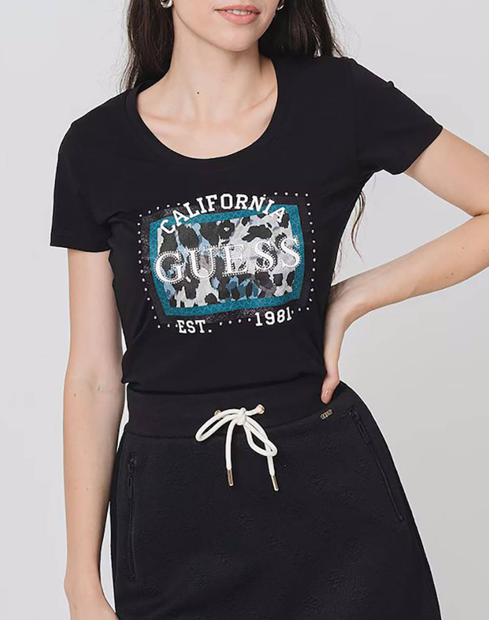 Guess Cn Ss Animalier Boxy Print T Shirt Women Women Clothes Tops T Shirts Black Cotton,Elastic W5Yi27J1314 Jblk Female T-Shirts Black