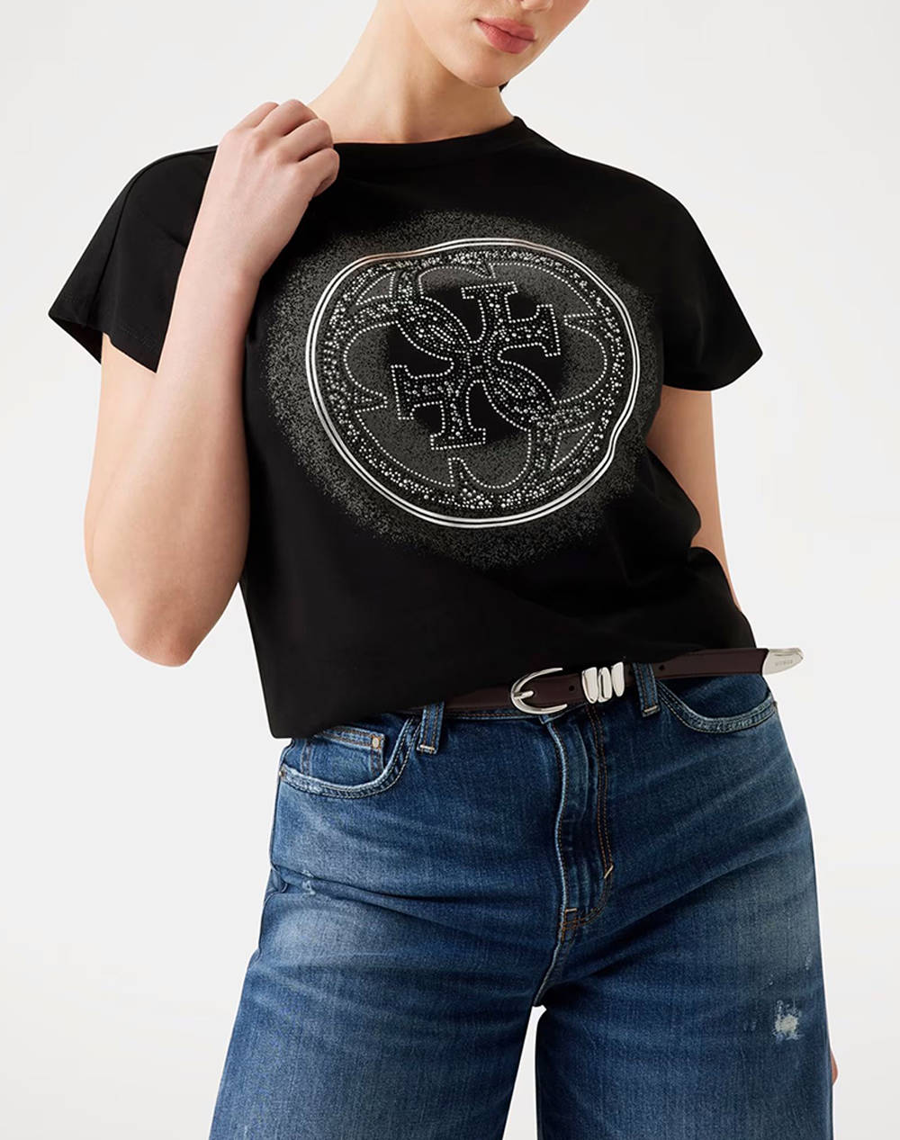 Guess Cn Ss 4G Shaded Hotfix Women''S T Shirt Women Clothes Tops T Shirts Black Cotton W5Yi14I3Z14 Jblk Female T-Shirts Black