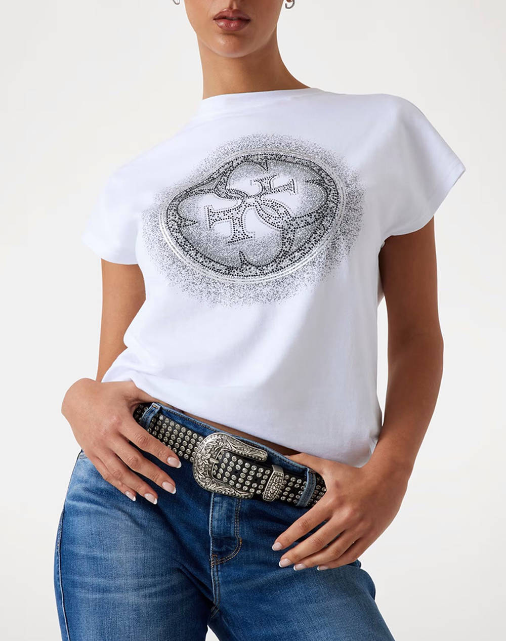 Guess Cn Ss 4G Shaded Hotfix Women''S T Shirt Women Clothes Tops T Shirts White Cotton W5Yi14I3Z14 G011 Female T-Shirts