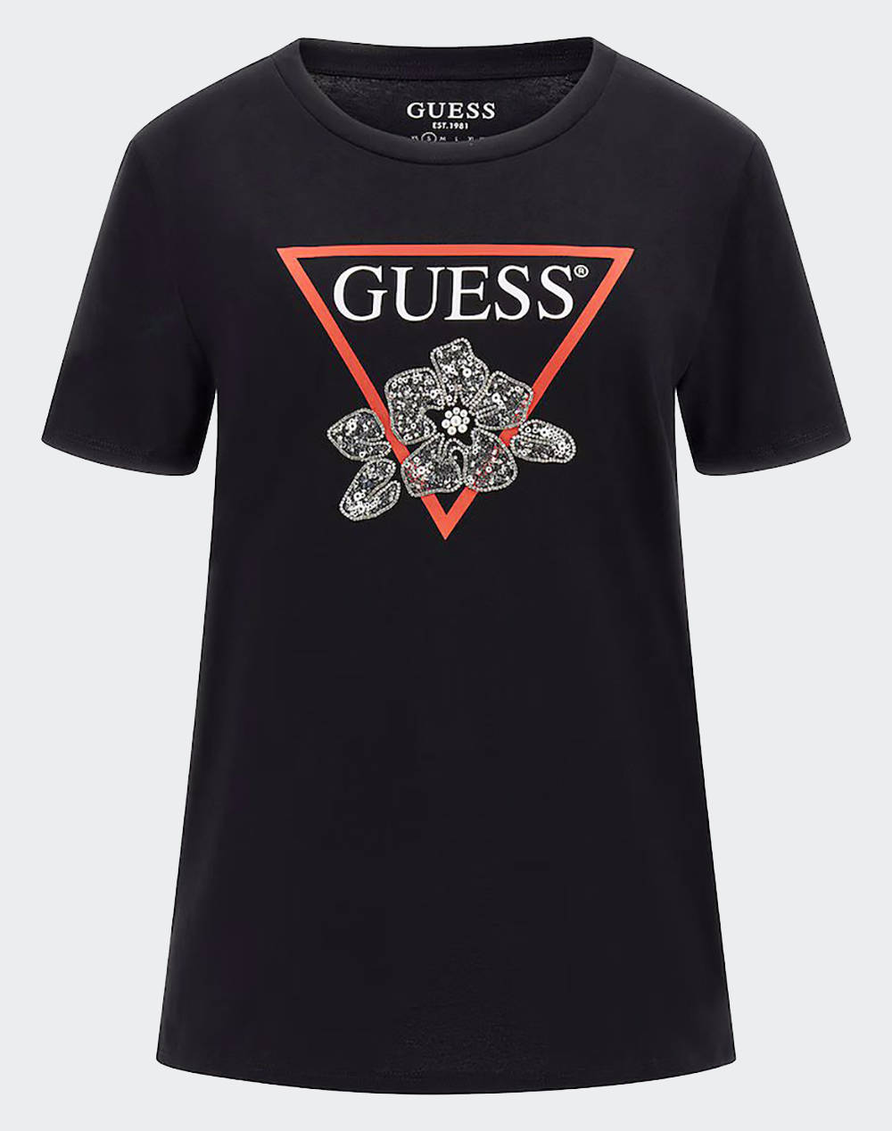 Guess Ss Flower Bling Easy Tee Women''S T Shirt Women Clothes Tops T Shirts Black Cotton W5Yi38I3Z14 Jblk Female T-Shirts Black
