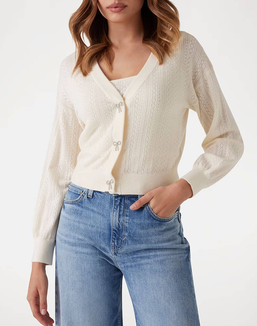 Guess Ls Vn Lyla Cardi Swtr Cardigan Women Women Clothes Tops Knits Cream Viscose,Synthetic W5Yr01Z2Zk2 G012 Female Knits