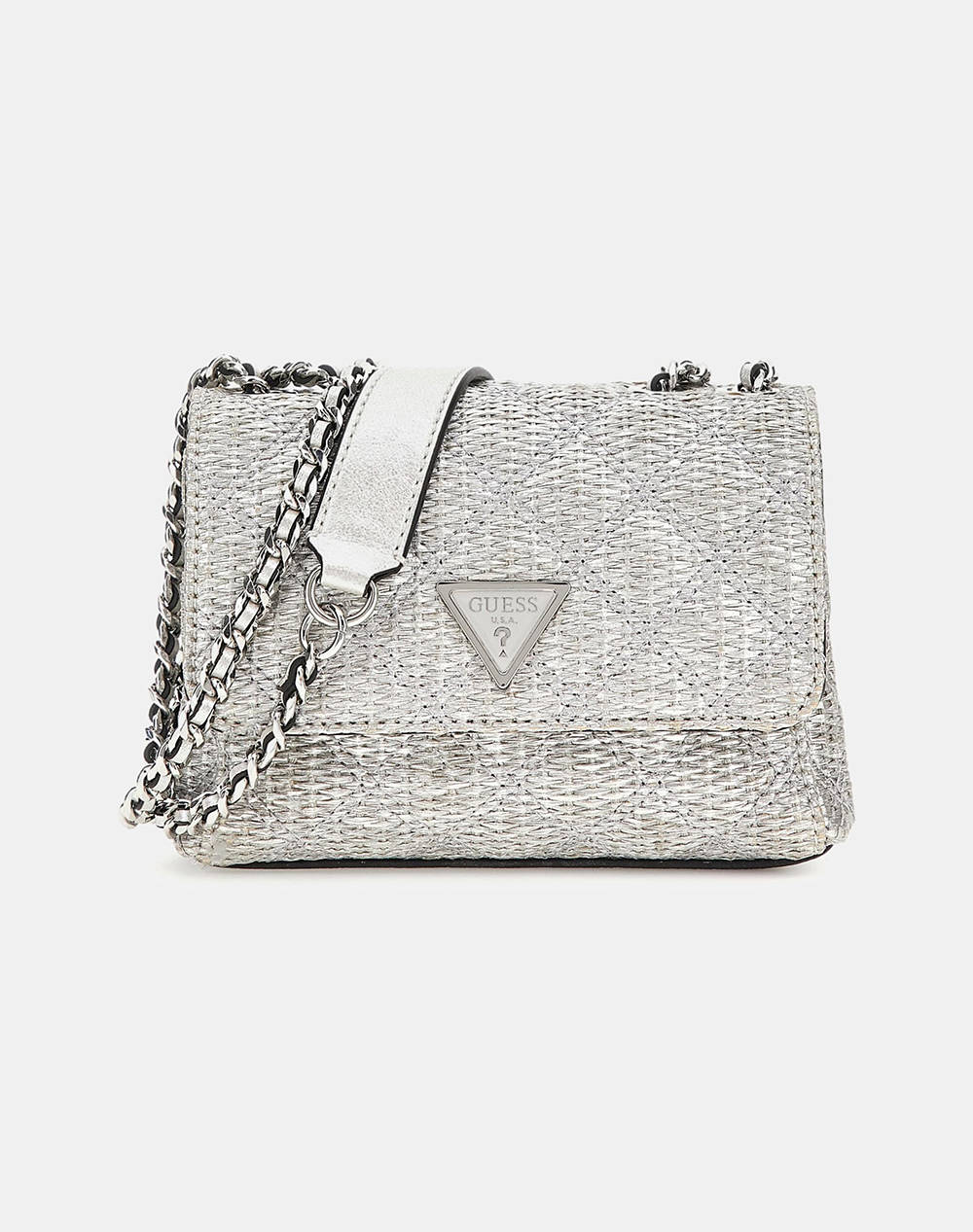 Guess Giully Ii Mini 2 Comp Cvrt Flp Women''S Bag (Dimensions: 18 X 12 X 6Cm.) Women Accessories Bags Metallicsilver Cotton,Viscose,Synthetic Hwqm96
