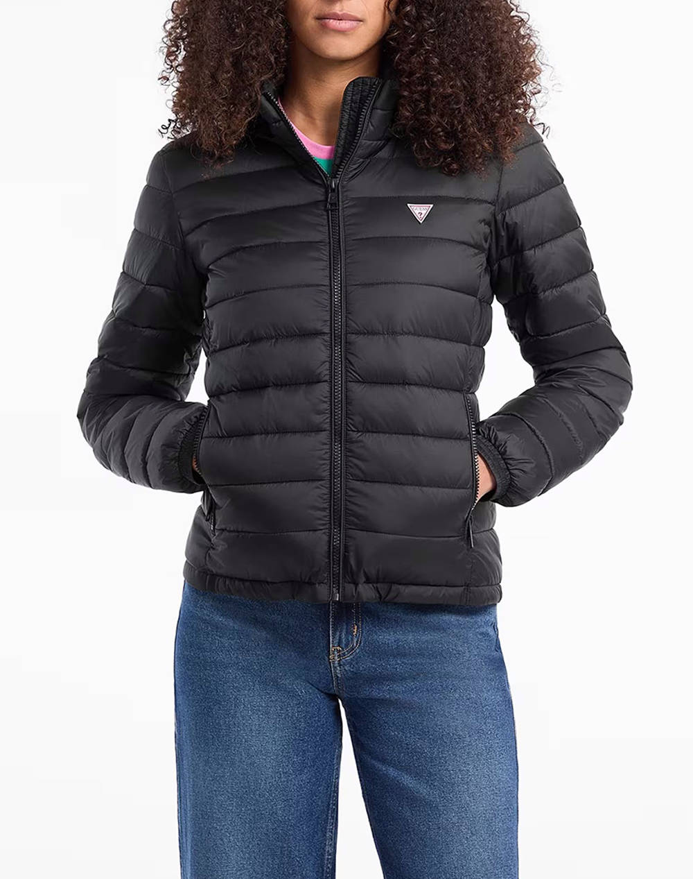 Guess Jeans Gj Hooded Puffer Jacket Women Women Clothes Outerwear Outerwear Jackets Black Synthetic W5Rl99Whab2 Jblk Female Jackets Black