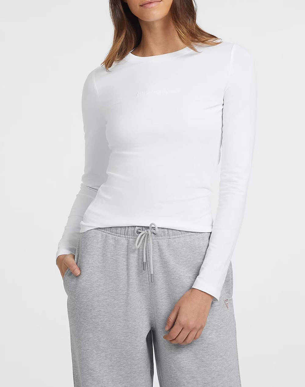 Guess Jeans Gj Ls Cn Slim Logo Emb Tee Women''S T Shirt Women Clothes Tops T Shirts White Cotton,Elastic W4Yi22J1314 G011 Female T-Shirts