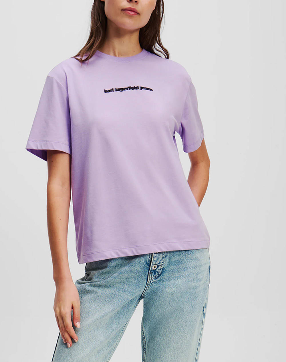 Karl Lagerfeld Jeans Klj Reg Blur Logo Tee Women Clothes Tops T Shirts Lilac Cotton,Synthetic A3W17039 740 Female T-Shirts
