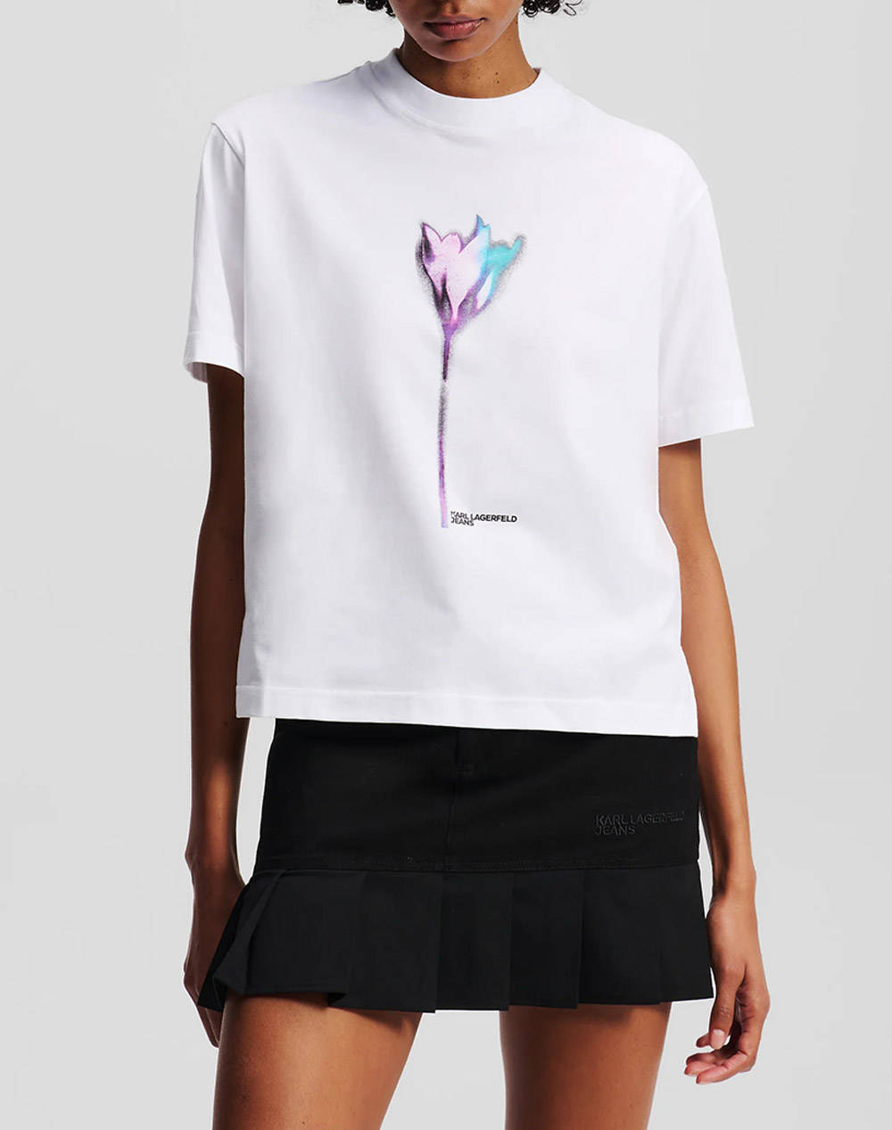 Karl Lagerfeld Jeans Klj Reg Flower Colour Tee Women Clothes Tops T Shirts White Cotton A3W17041 100 Female T-Shirts