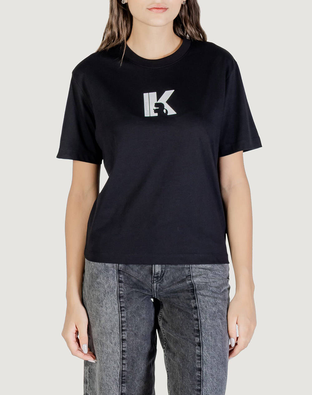 Karl Lagerfeld Jeans Klj Reg K Logo Tee Women Clothes Tops T Shirts Black Cotton,Synthetic A3W17094 999 Female T-Shirts Black
