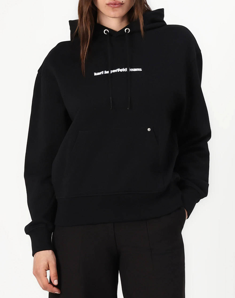 Karl Lagerfeld Jeans Klj Relax Flower Hoodie Women Clothes Tops Sweatshirts Black Cotton A3W20038 999 Female Sweatshirts Black