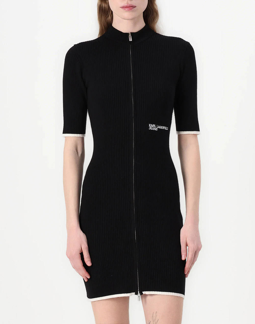 Karl Lagerfeld Jeans Klj Ss Knit Zip Dress Women Clothes Dresses Black Viscose,Synthetic A3W13013 999 Female Dresses Black
