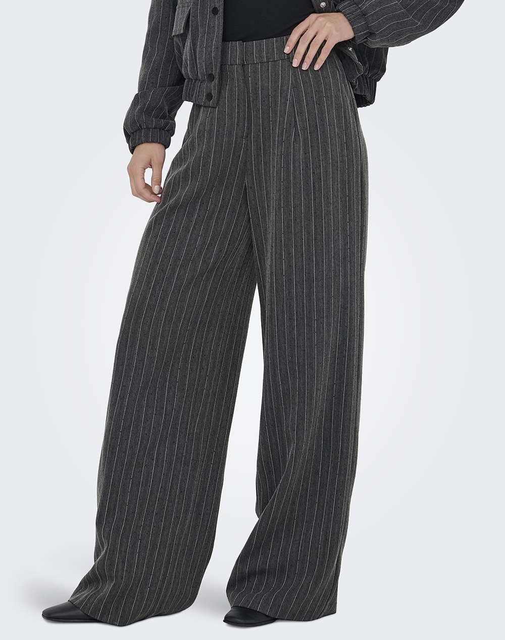 Only Onlsiga Life Hw Hb Rhine Wide Pant Tlr Γυναικα Ρουχα Παντελονια Chinos Darkgray 15357654 Dark Grey Melangepinestripew.Rhinestone - Koolfly